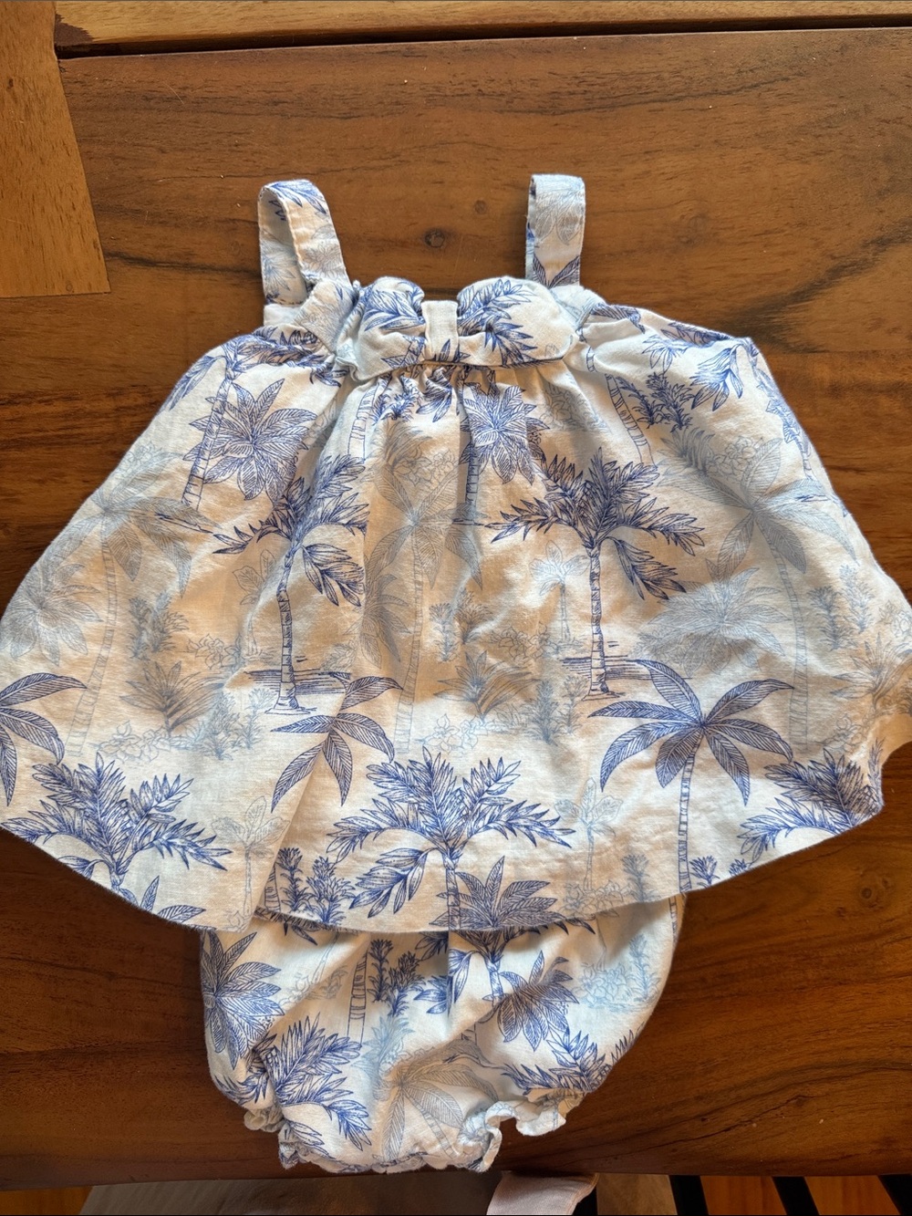 Janie and Jack Blue Palm Tree Baby Dress & Bloomer Set